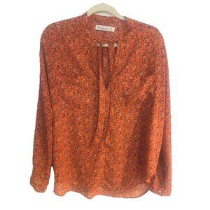 Abercrombie Womens Top Blouse Rusty Orange Floral Size L Long Sleeve Tie Front